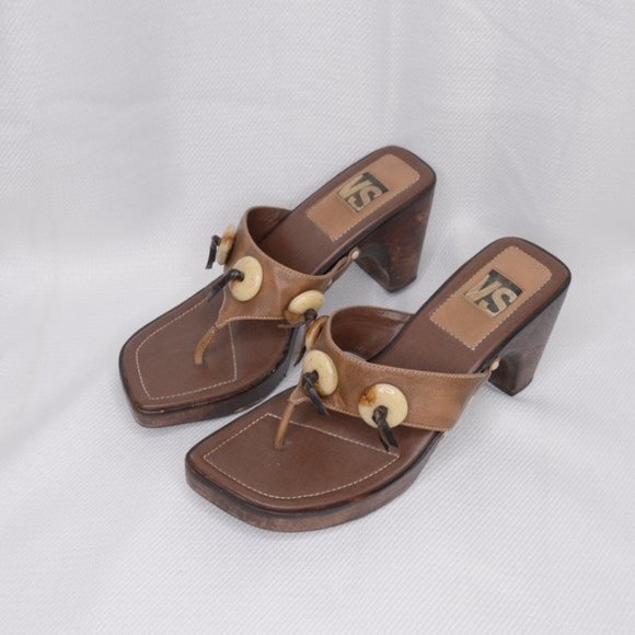 Vintage Y2K Wooden Platform Heeled Clogs Sz 7 - Picture 2 of 9